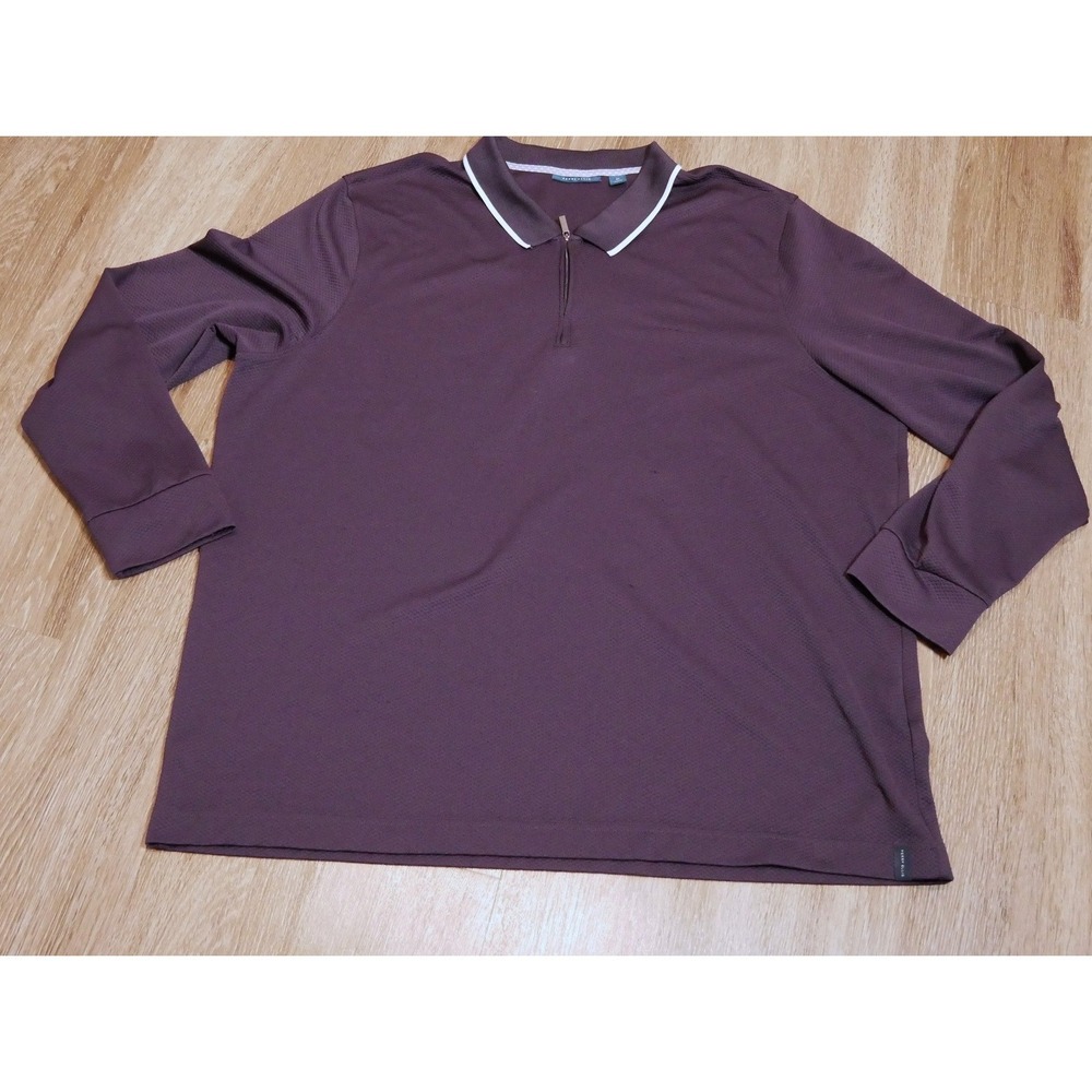 Perry Ellis‎ Mens 3X Plum Purple Textured Honeycomb Quarter Zip Long Sleeve Polo